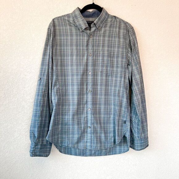 John Varvatos Plaid Light Weight Optional Rolled Sleeve Button Down Size Small - Picture 1 of 8